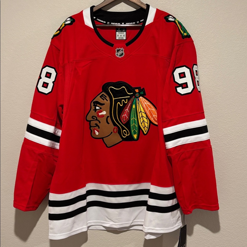 Authentic Premium Chicago Blackhawks Jersey. #98 Bedard. Size 60 (XXXL) NWT